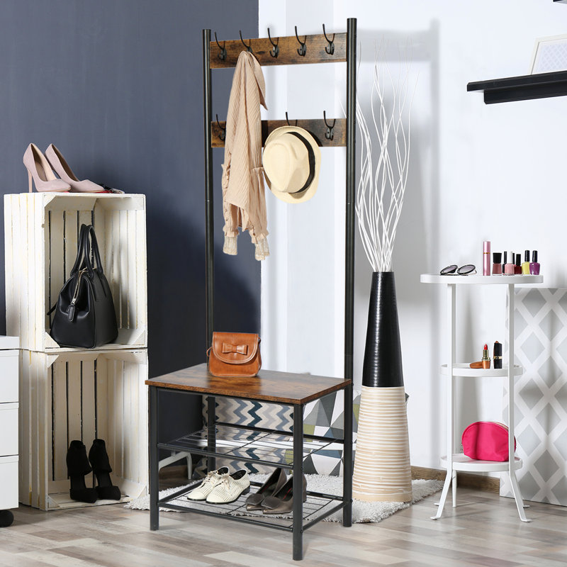 17 Stories Moberg Hall Tree 23.62'' Wide with Bench and Shoe Storage